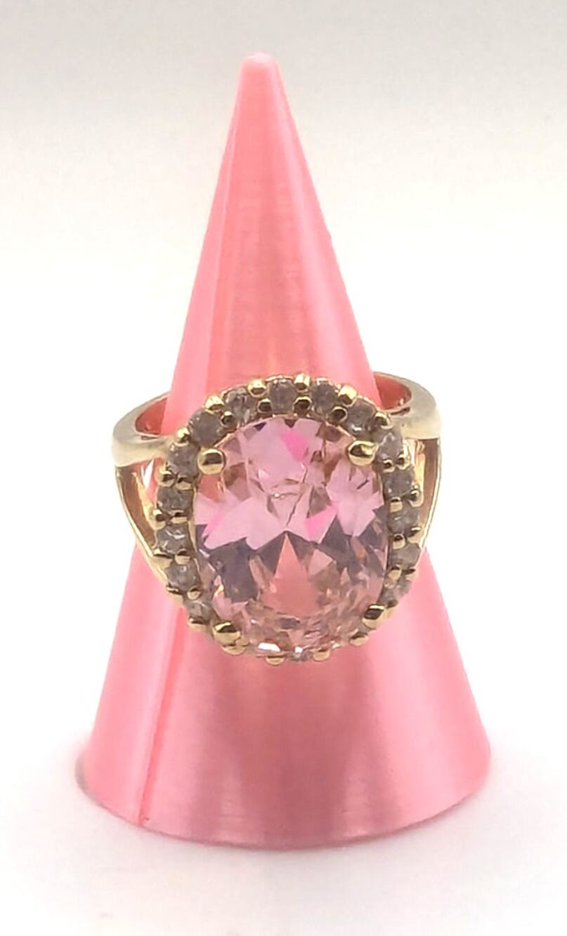 Vintage Pink Stone Halo Ring Womens 8.25 Gold Tone Statement 8K READ